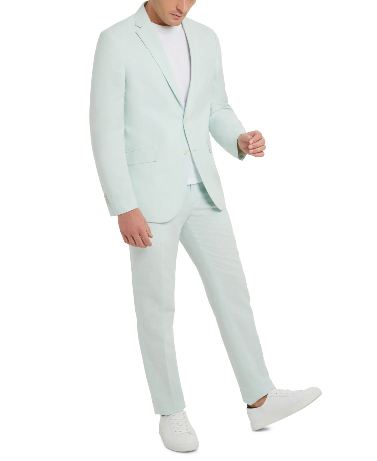 Kenneth Cole Reaction Mens Slim Fit Stretch Linen Suit 44R / 37 x 32 Light Green