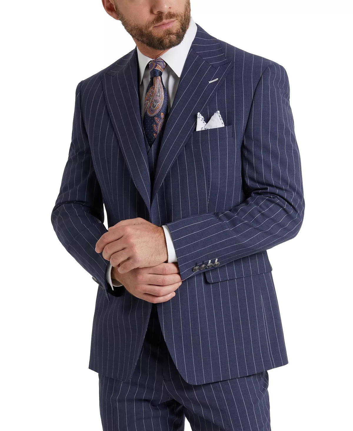 Tayion Collection Mens Regular fit Suit Jacket Blazer 42 R Blue Striped