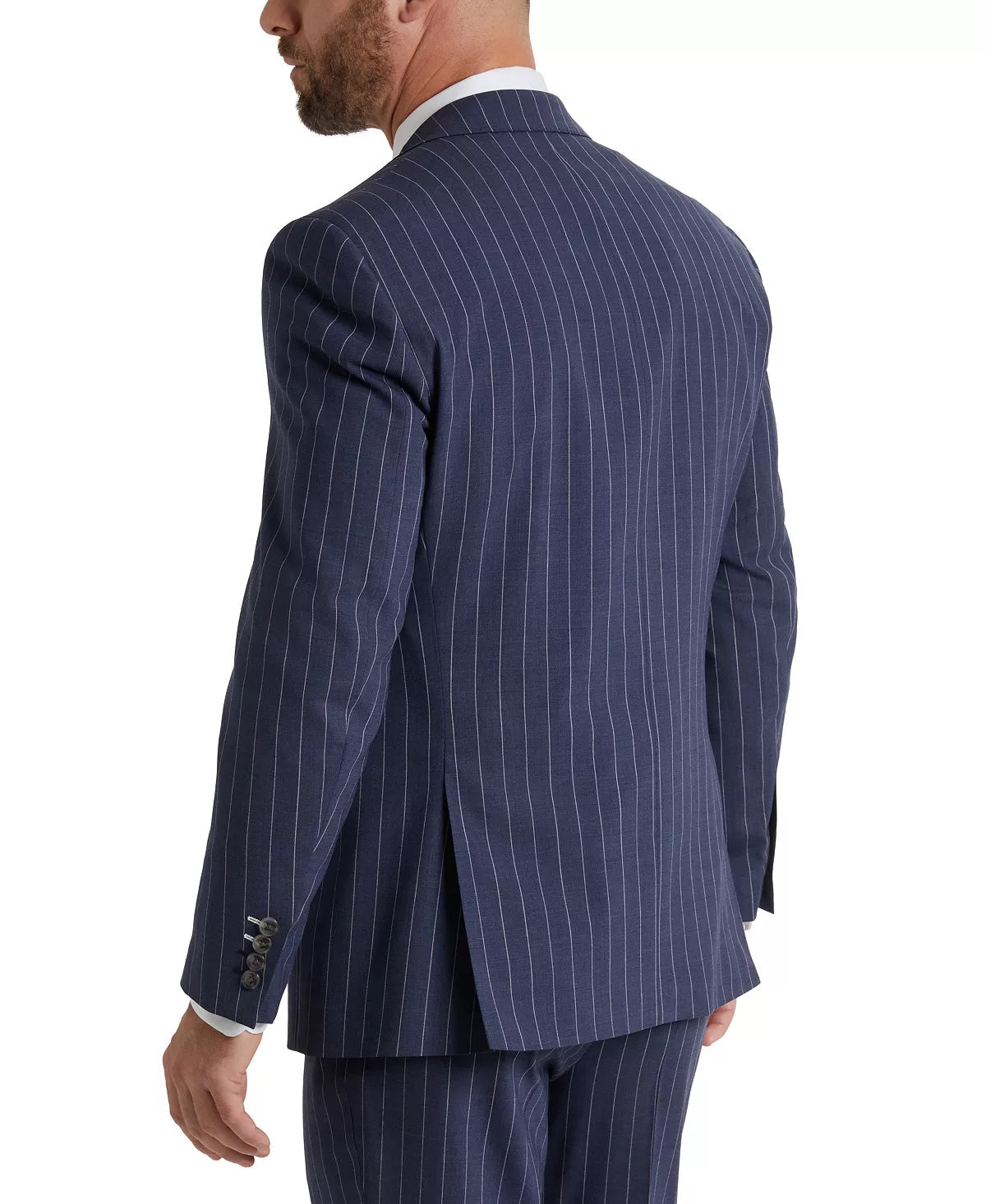 Tayion Mens Classic fit Suit Jacket Blazer 50 L Navy Blue Striped Stretch