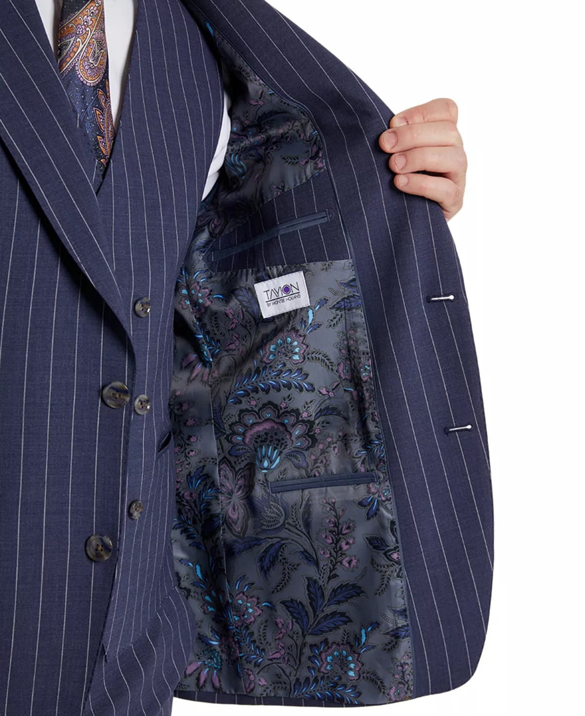 TAYION COLLECTION Men's Suit Jacket Blue 44R Classic-Fit Pinstripe