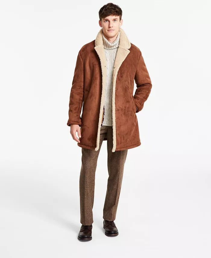 Ben Sherman Men's Shearling Classic Fit Overcoat Coat 40R Brown Camel
