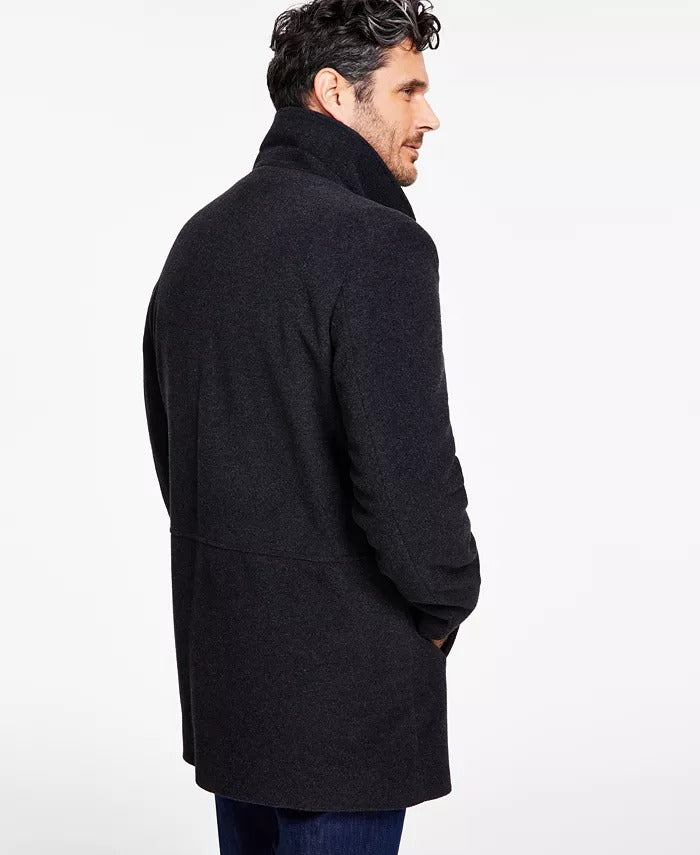 Calvin Klein Mens Coleman Zipped Bib Wool Overcoat Coat 40L Black