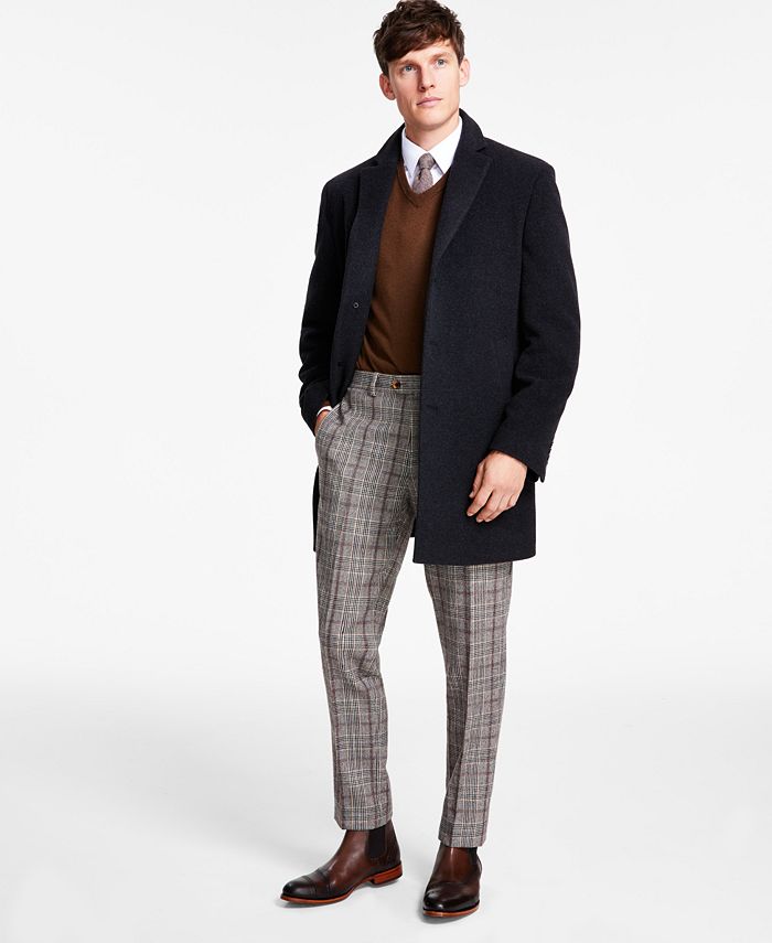 Calvin Klein Men's Prosper Wool-Blend Slim Fit Overcoat Coat 42 L Dark Gray