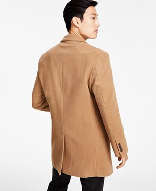 Calvin Klein Mens Prosper Slim Fit Overcoat Caot 42L Camel Brown Wool