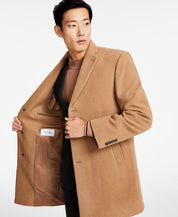 Calvin Klein Mens Prosper Slim Fit Overcoat Caot 42L Camel Brown Wool