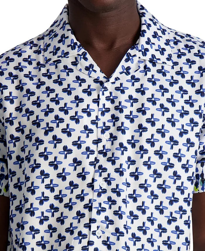 KARL LAGERFELD PARIS Men's Slim-Fit Tie-Dyed Floral Button Down Camp Shirt XXL