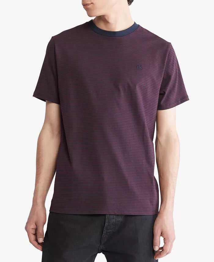 Calvin Klein Men's Striped Short-Sleeve Crewneck T Shirt XL Red Blue