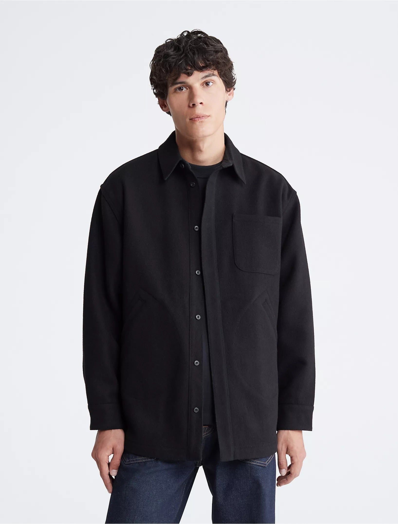 Calvin Klein Mens Wool Shirt Jacket Large Black