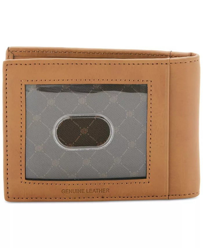 Perry Ellis Men's Tan Leather Money Clip Wallet 100% Leather