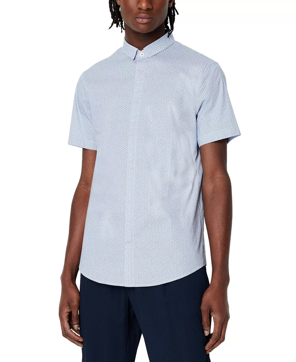 A X Armani Exchange Men's Slim-Fit Short Sleeve Button-Down Shirt Large Blue