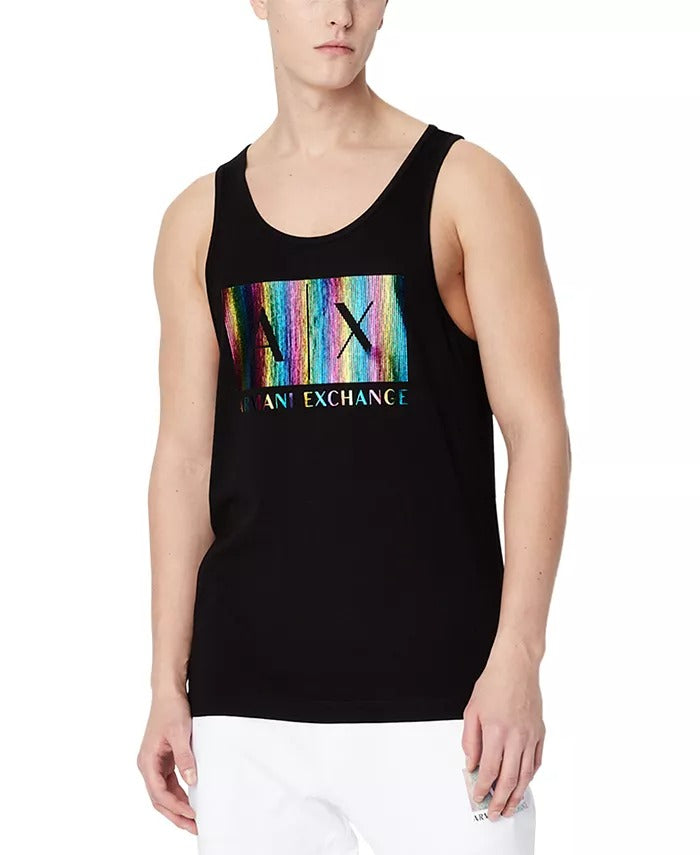 A|X ARMANI EXCHANGE Men's Pride Rainbow Logo Graphic Tank Shirt XL Black