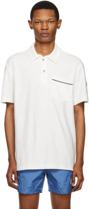 Moncler Mens Ramsey Short Sleeve Pocket Terry Polo Shirt Large White