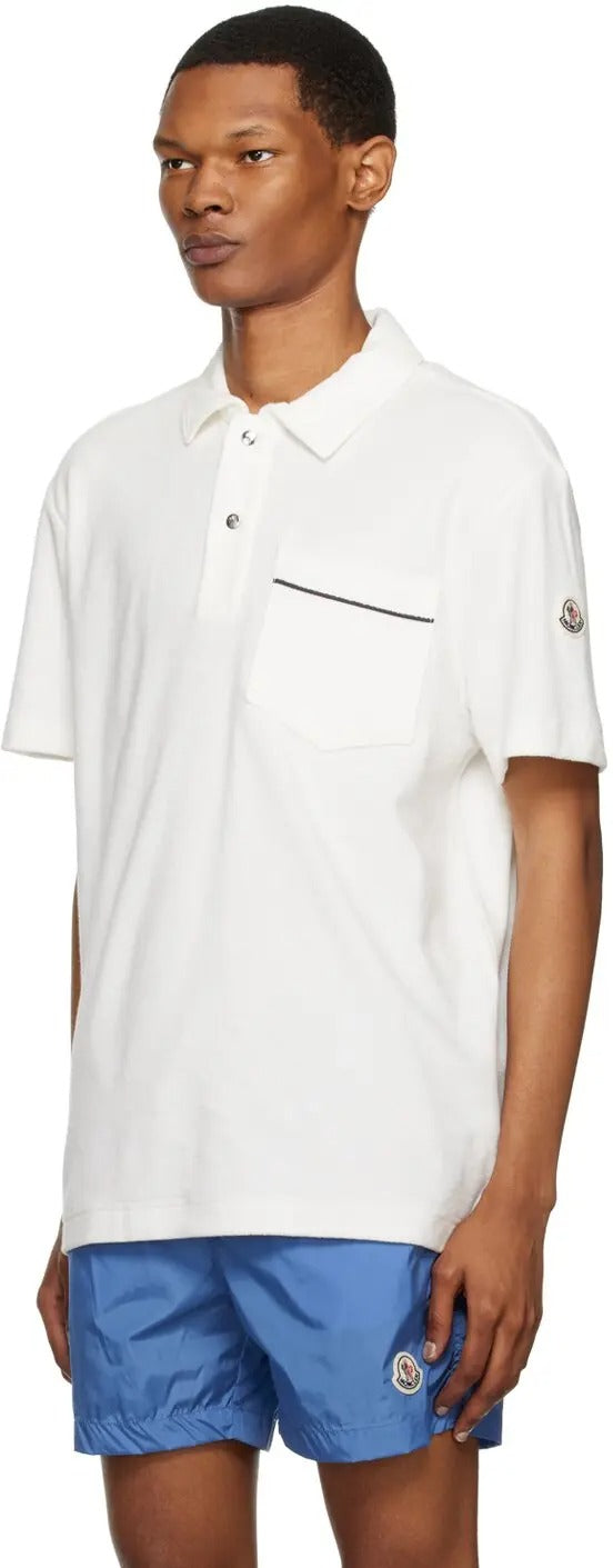 Moncler Mens Ramsey Short Sleeve Pocket Terry Polo Shirt Large White