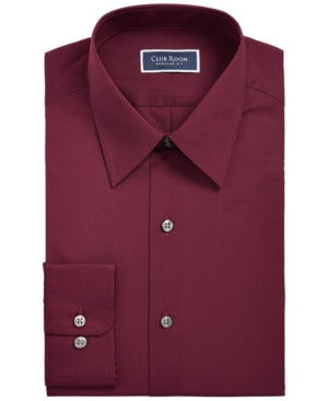Club Room Men's Classic / Regular fit Solid Dress Shirt Dark Red Small 14-14.5