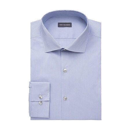Van Heusen Mens Regular fit Long Sleeve Button-Up Shirt Medium Blue Check 15-15 1/2 34/35