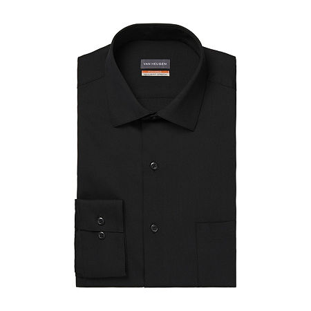 Van Heusen Men Regular fit Dress Shirt XL 17-17.5 32-33 Black Solid