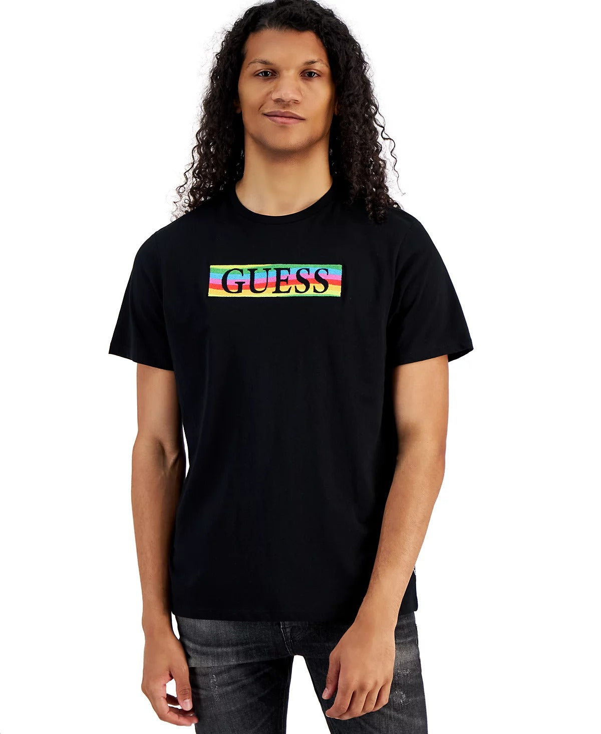 GUESS Men's Pride Logo Short-Sleeve Crewneck T-Shirt XL Black