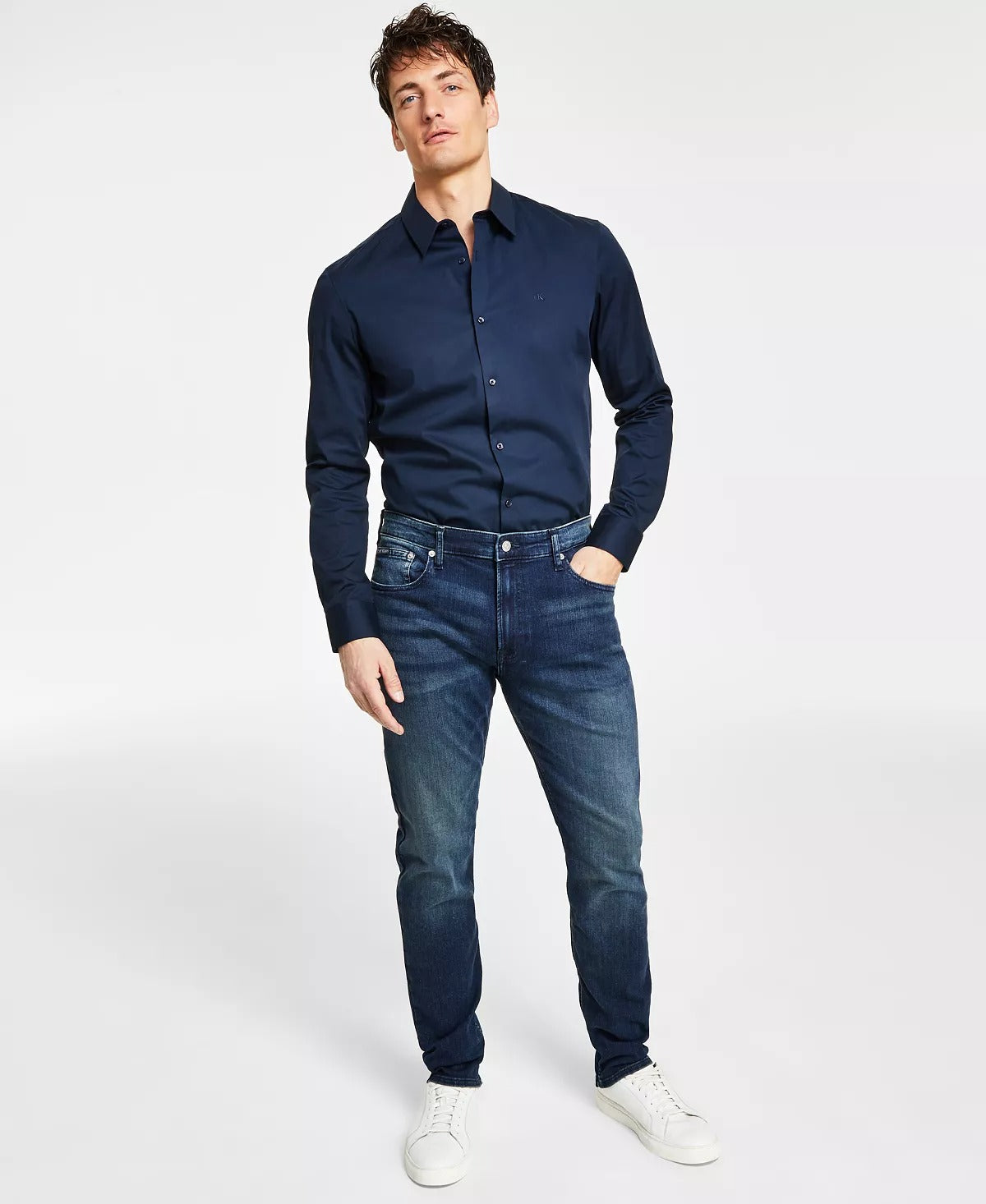 Calvin Klein Mens Slim Fit Stretch Jeans Ck Blue Rinse 33 x 30