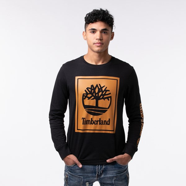 Timberland Mens Stacked Logo Long Sleeve T Shirt Black 2XL