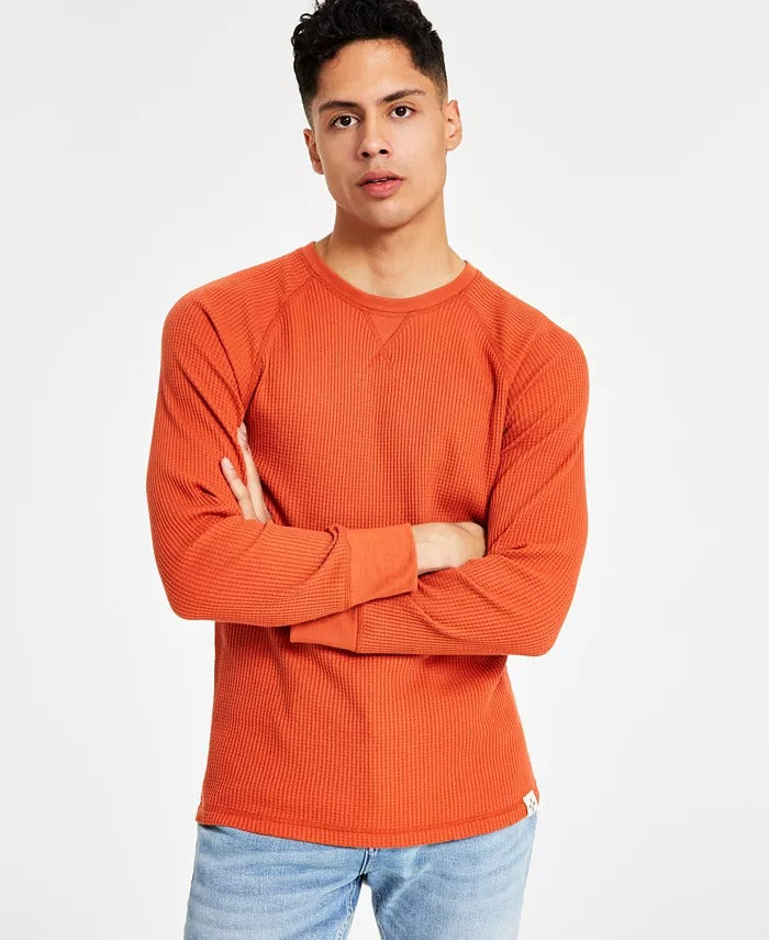 Sun + Stone Men's Thermal Waffle-Knit Long Sleeve Shirt 2XL Orange Caramel Cafe