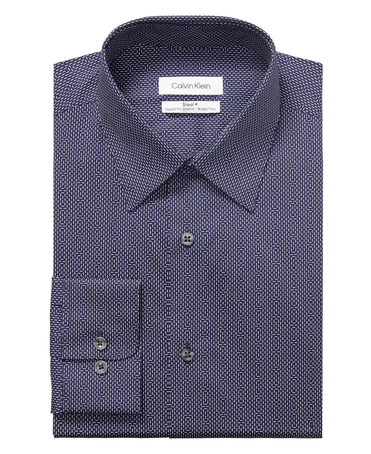 CALVIN KLEIN Men's Steel+ Regular-Fit Navy Blue Stretch Dress Shirt 16.5 32 33