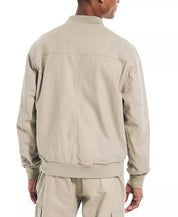 NAUTICA Men's Zip-Front Linen Blend Varsity Jacket XL Khaki Beige Tan