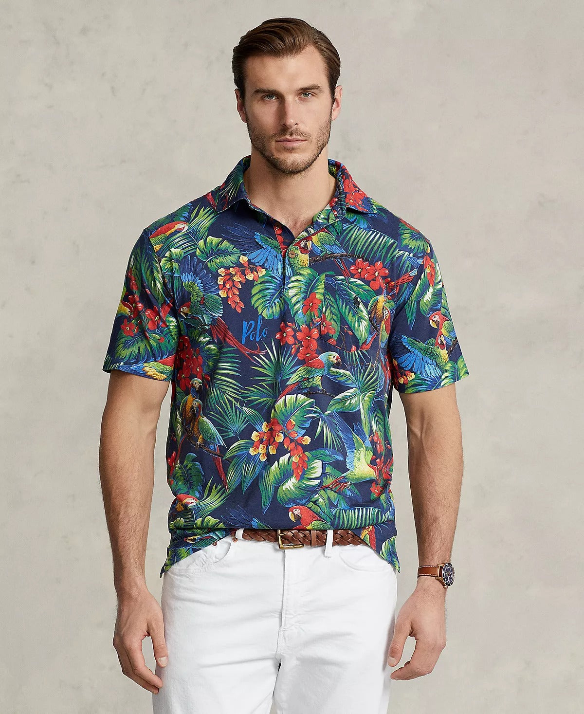 POLO RALPH LAUREN Men's Big & Tall Tropical Print Jersey Polo Shirt 3XB