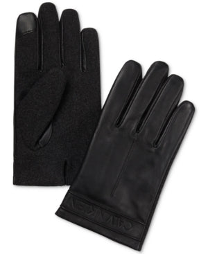 Calvin Klein Mens Black Leather Slip on Touchscreen Gloves Medium