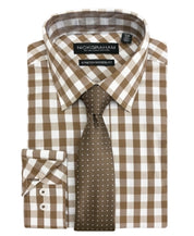 Nick Graham Mens Check Print Modern Fit Button Down Dress Shirt Brown Large