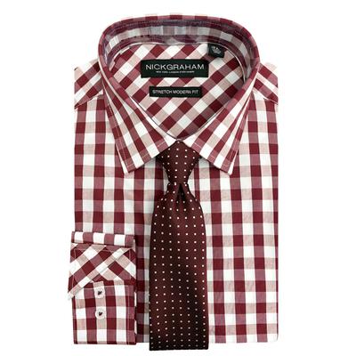 Nick Graham Mens Modern Fit Button Down Dress Shirt Burgundy 17 17.5 34 35