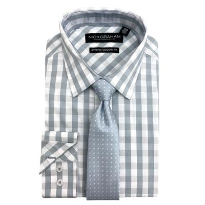 Nick Graham Men's Modern Fit Dress Shirt & Tie Set  Gray 17-17.5 / 34-35