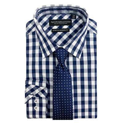 Nick Graham Men's Modern Fit Button Down Dress Shirt Navy Blue 15.5 32 33