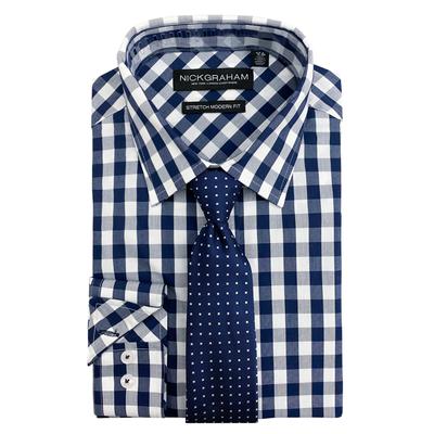 Nick Graham Mens Modern Fit Button Down Shirt Navy 17 17.5 34 35