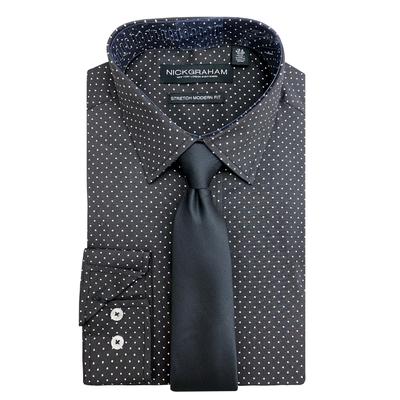 Nick Graham Men's Modern Fit Button Down Dress Shirt Tie Set Black 16 16.5 32 33