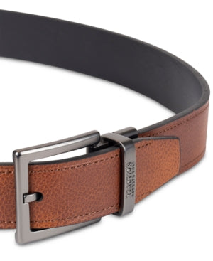 Kenneth Cole Reaction Mens Reversible Faux-Leather Belt Cognac Black 42 44