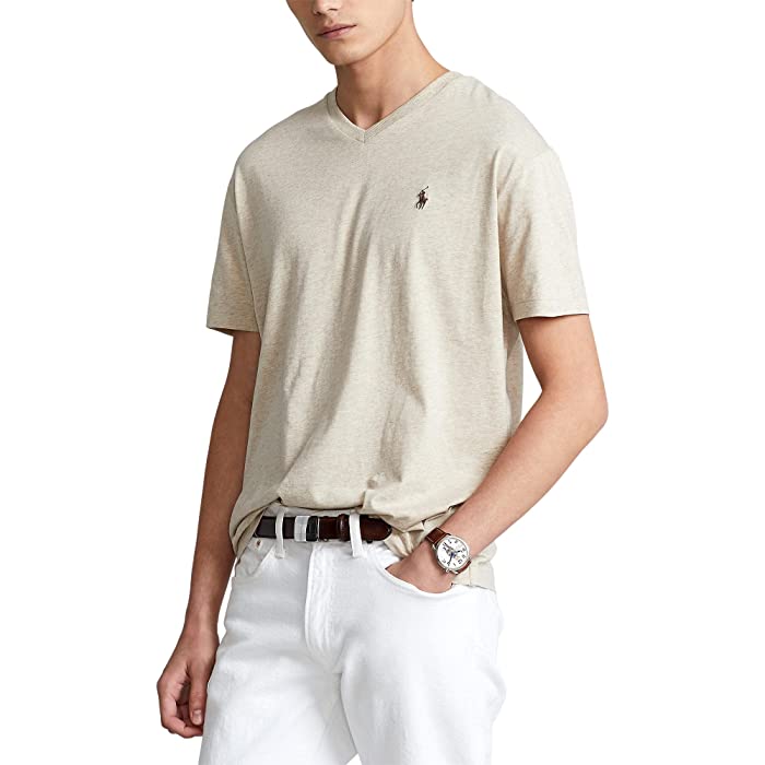 Polo Ralph Lauren Mens Classic Fit Cotton V Neck T Shirt Dune Heather XL
