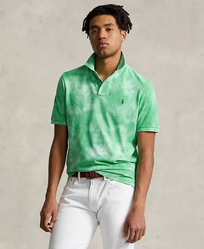 POLO RALPH LAUREN Men's Big & Tall Tie-Dye Mesh Polo Shirt 4LT Green 4XLT
