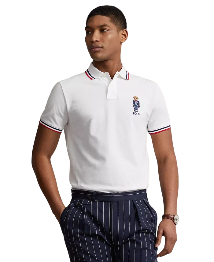 POLO RALPH LAUREN Men's Custom Slim Fit Polo Bear Polo Shirt Medium White