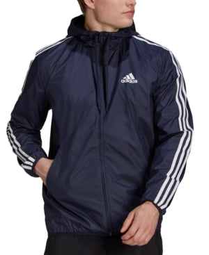 Adidas Mens Legend Navy & White Stripe Logo Hooded Windbreaker Medium