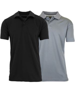 Galaxy by Harvic Men's Tagless Dry Fit Polo Shirt 2 Pack Gray Black Medium