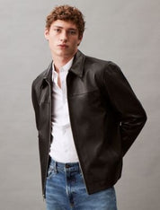 Calvin Klein Men's Leather Zip Front Jacket  Black XL