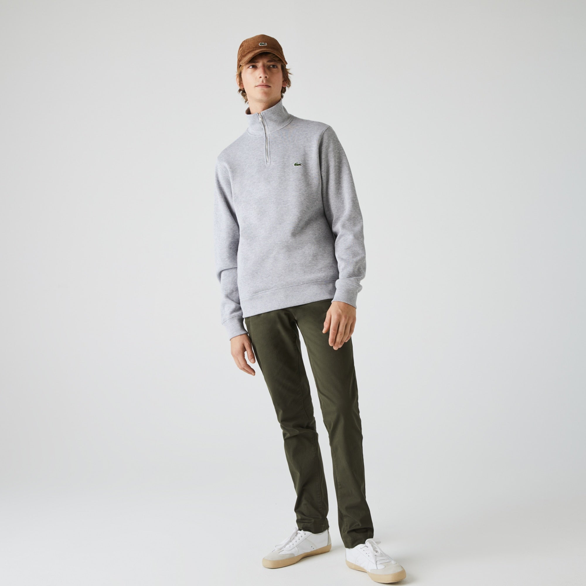 Lacoste Men's Solid Quarter zip Sweatshirt Silver Chine Medium