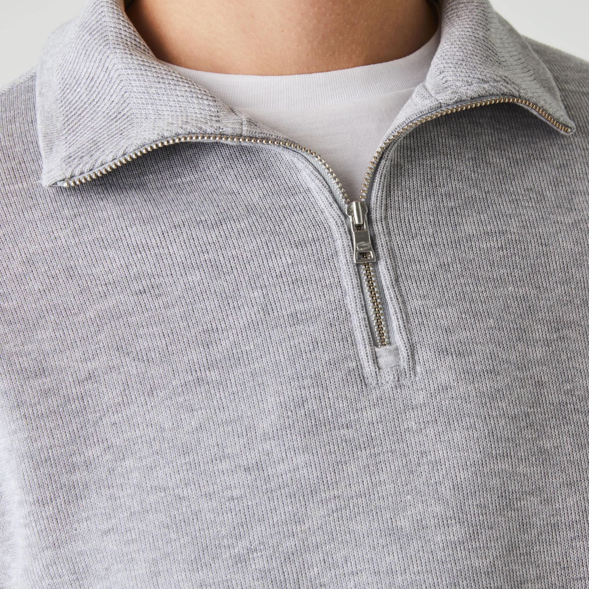 Lacoste Men's Solid Quarter zip Sweatshirt Silver Chine Medium