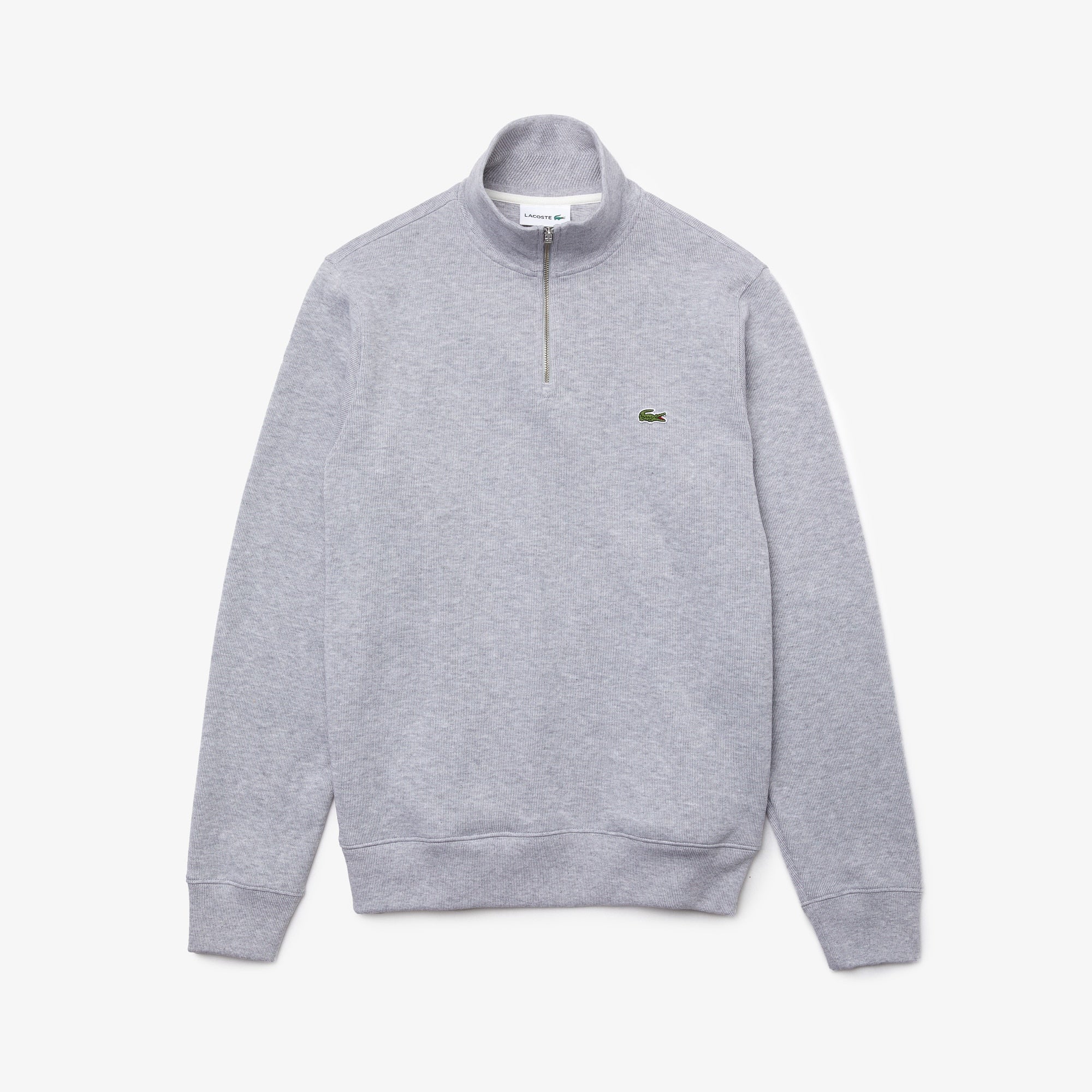 Lacoste Men's Solid Quarter zip Sweatshirt Silver Chine Medium