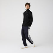 Lacoste Men's Solid Quarter Zip Interlock Ribbed Sweatshirt Black Medium