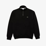 Lacoste Men's Solid Quarter Zip Interlock Ribbed Sweatshirt Black Medium