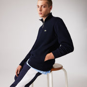 Lacoste Mens Solid Quarter-Zip Sweater Navy Blue Medium