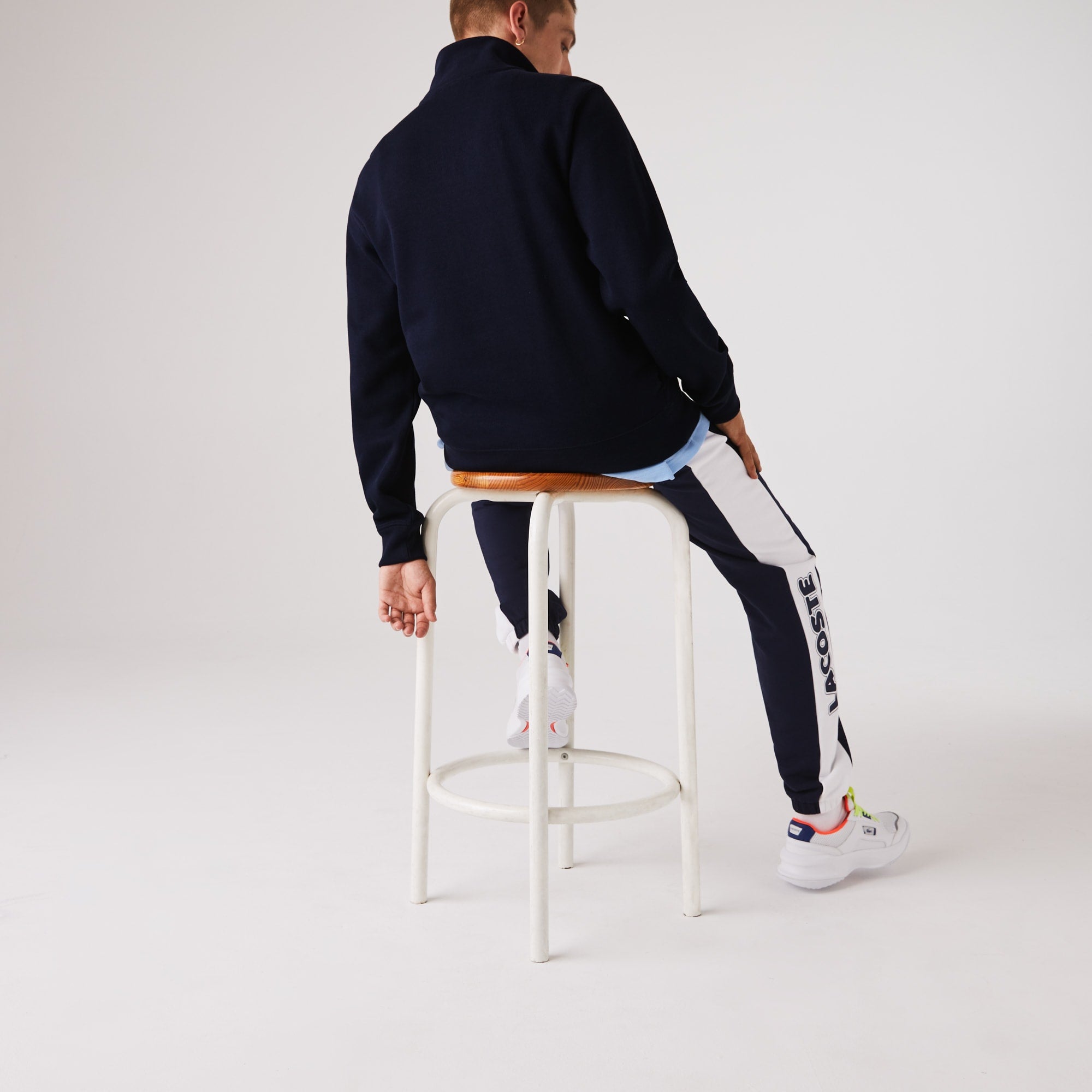 Lacoste Mens Solid Quarter-Zip Sweater Navy Blue Medium