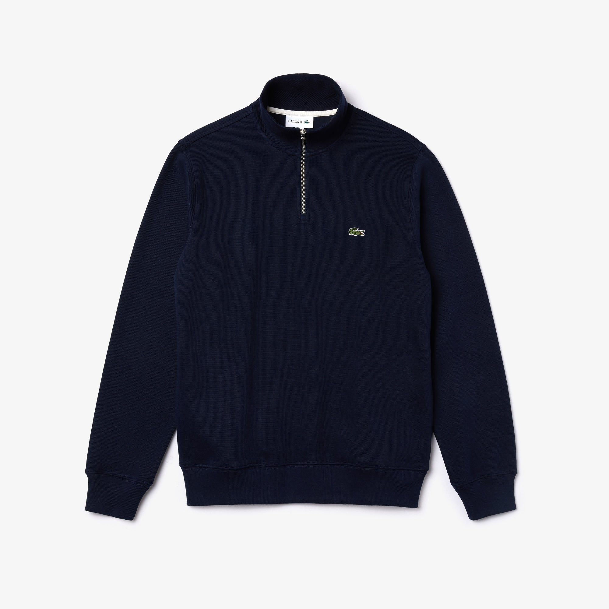 Lacoste Mens Solid Quarter-Zip Sweater Navy Blue Medium