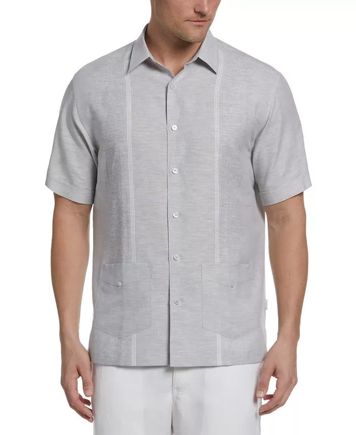 Cubavera Men's Big Tall Embroidered Panel Button-Down Guayabera Shirt 2XLT Grey